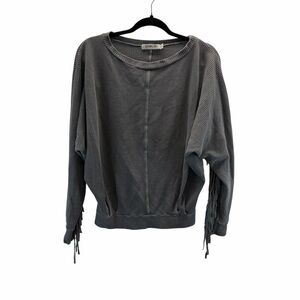 Sam & Lavi Gray Waffle Knit Dolman Fringe Sleeve Pullover Top XS